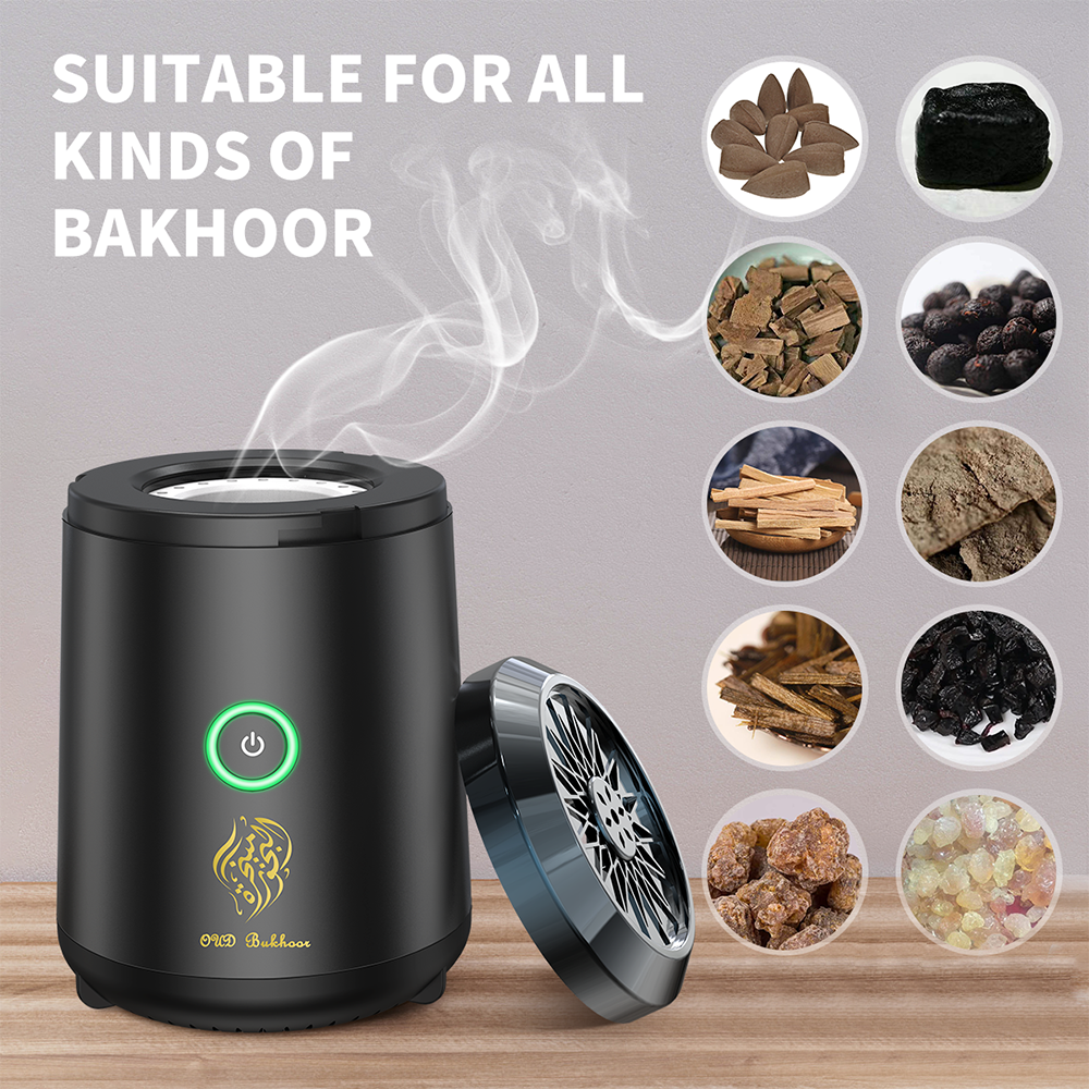 مبخرة كهربائية محمولة قابلة للشحن – مبخرة بخور وعود بدون فحم Portable Electric Bakhoor Burner – Rechargeable Smokeless Oud & Incense Burner